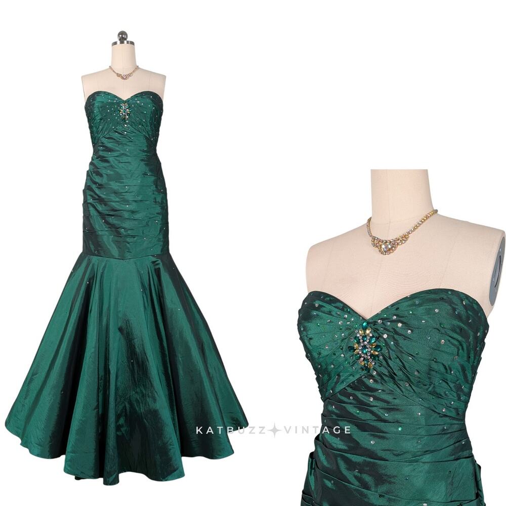 Mori Lee Prom Dress Maxi Gown 10 Green Strapless Mermaid Glam Retro Princess